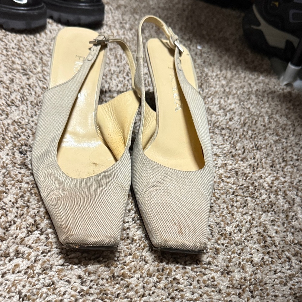 Prada Women's Beige Canvas Slingback Mules - Picture 7 of 7